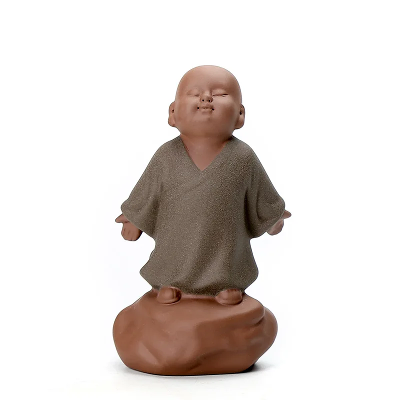 Ceramic Small Monk Car Decorations, Chinese Zen Purple Clay Sand, Lovely Tea Pet, Fengshui Zen Buddha Meditation