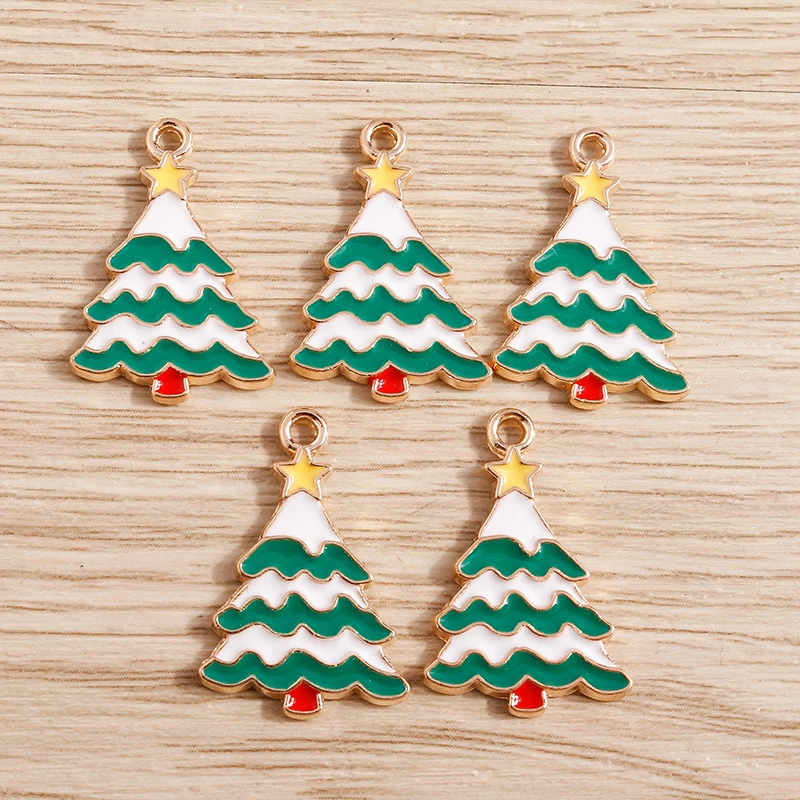 

10pcs 16x24mm Cute Enamel Christmas Tree Charms Pendants for Jewelry Making Drop Earrings Necklace Keychains DIY Crafts Supplies