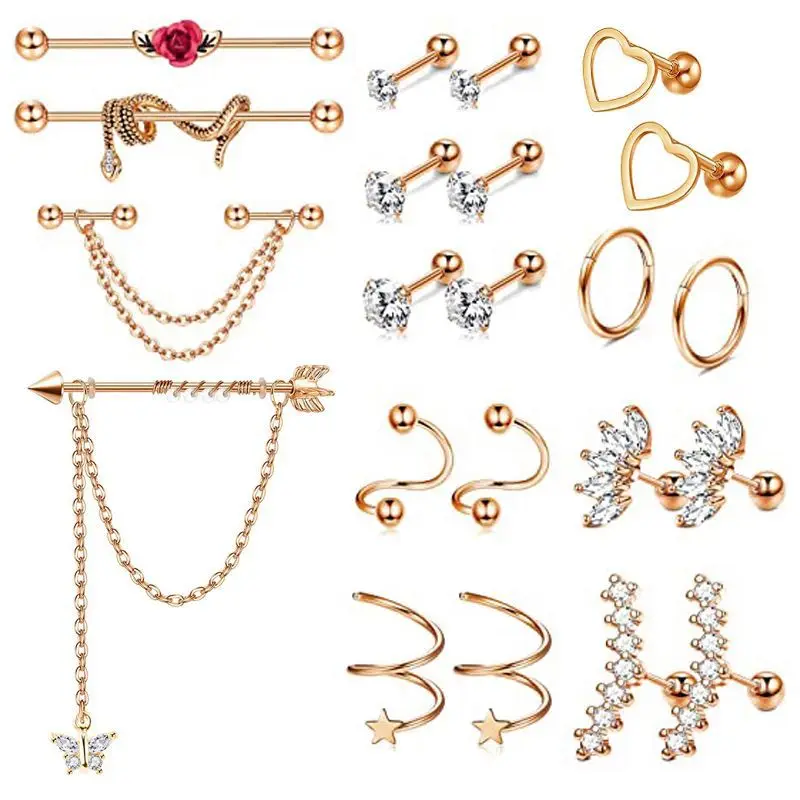 Indusrial Piercing Earring Set 14G Stainless Steel Tragus Stud Earring