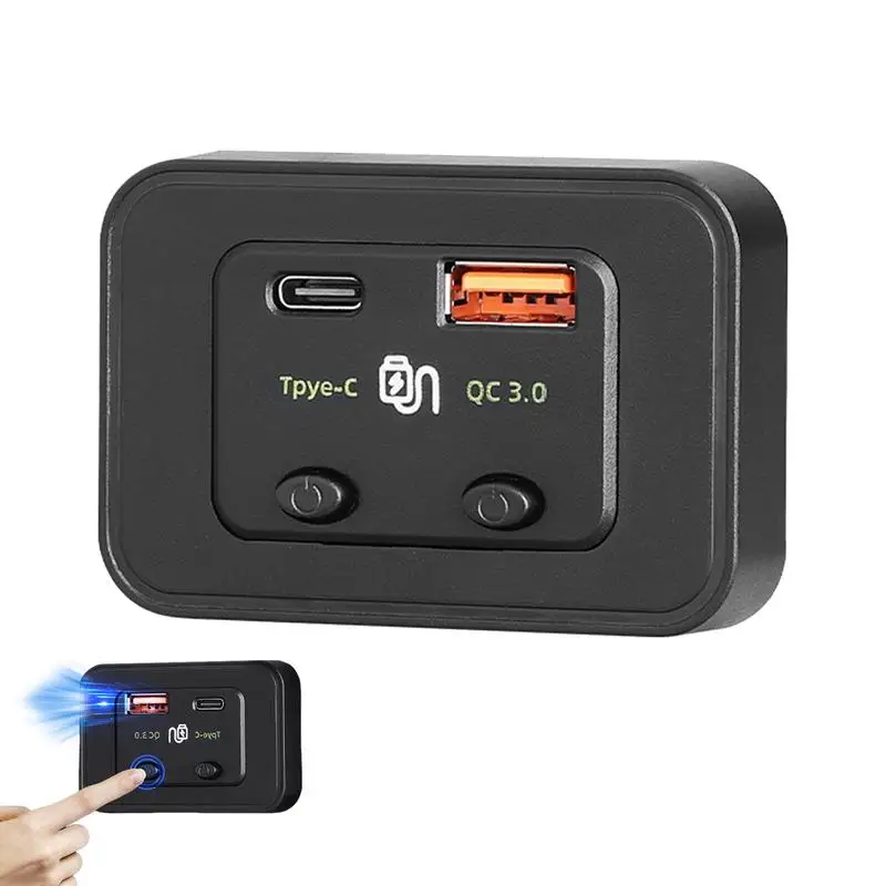 

Car Chargers With Button Switch Dual Port Car Charger 48W PD Type-C And QC 3.0 USB Port Modified Safety Protection For RV Boat