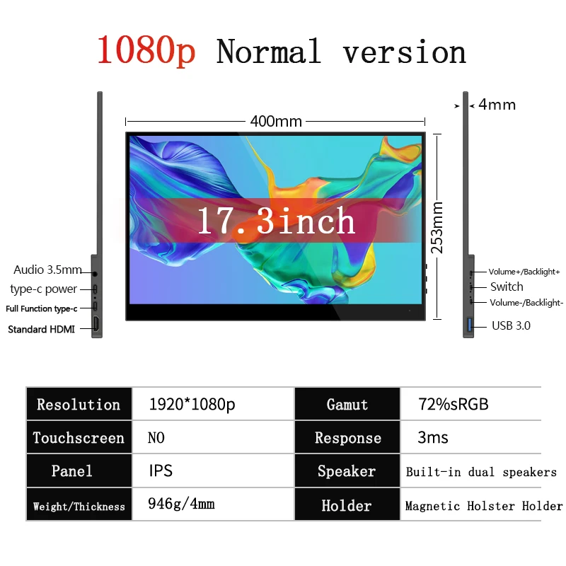 ޴  ġ ũ, Ȯ  PC Ʈ 繫 ӿ ÷̿, 1080p FHD CŸ USB HDMI ȣȯ, 17.3 ġ