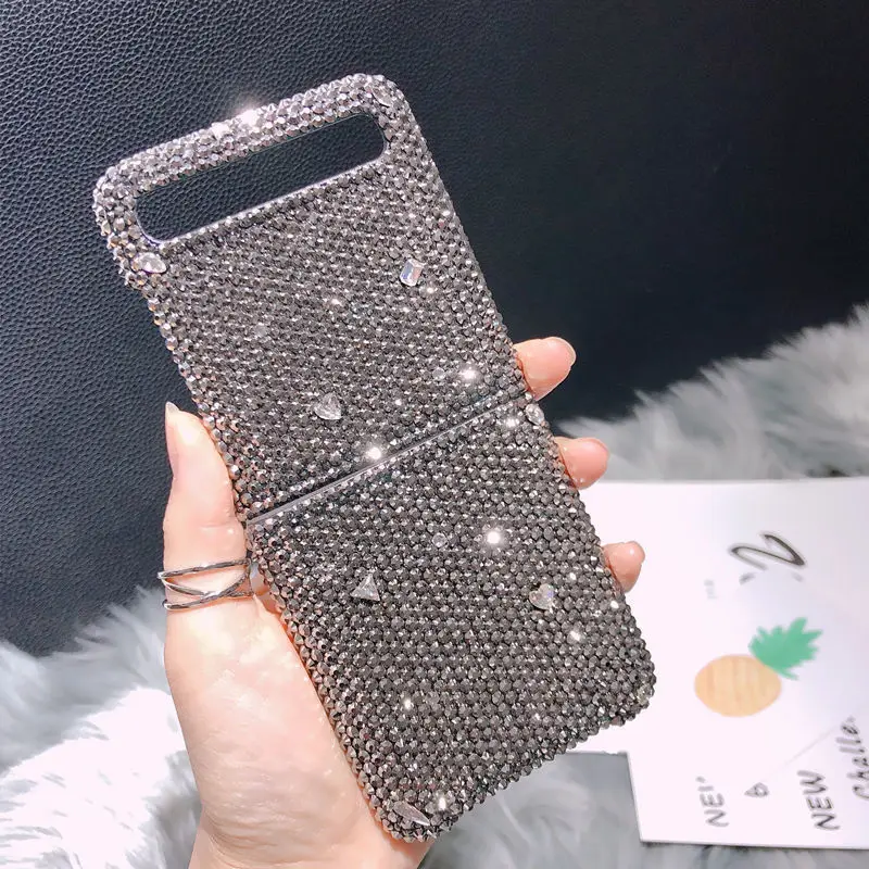 Silver Rhinestone Handmade Phone Case for Samsung Galaxy Z Flip Z Flip 4 ZFold 3 ZFold 2 5 Folding Screen Back Cover