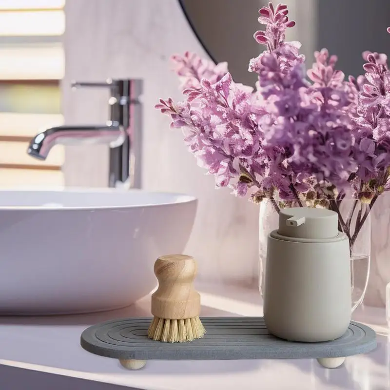 Water Absorbing Stone Counter Tray Quick Drying Neat Diatomaceous Earth Sink Tray Coasters Kitchen Sponge Hand Soap Holder 5
