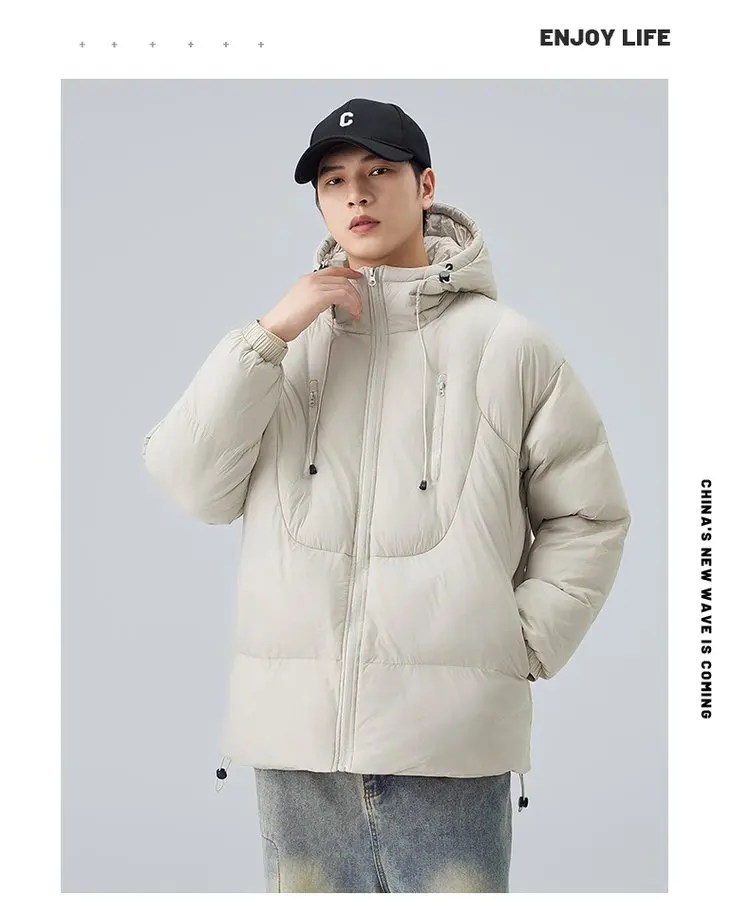 Einfarbige, lässige, mit Kapuze und Baumwolle gefütterte Jacken für Herren, 2025, Winter, winddicht, warmer Mantel, Sport-Outwear, lockere, dicke Parkas-Kleidung – Detail 16