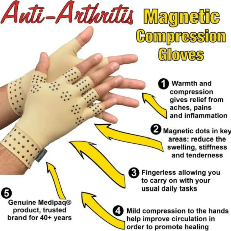 Magnetic Therapy Fingerless Gloves 1 Pair Arthritis Pain Relief Heal Joints Braces Supports Massage Health Care Hand Care Tool magnetic therapy gloves