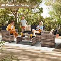 4-Piece Patio Wicker Rattan Sectional Sofa Cushions Glass Table All-Weather Garden Porch Backyard, Customized 3
