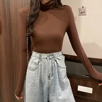 Women's Long Sve High Collar  Color Base irt Autumn Winter Inner Wear Slim Fit T-irt Faionable Versatile Top