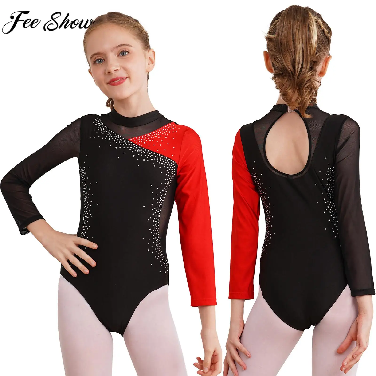 

Children Girls Ballet Dance Leotard Gymnastics Acrobatics Figure Skating Yoga Dancewear Long Sleeve Shiny Rhinestone Bodysuit