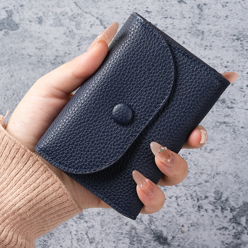 Premium Litchi Pattern Mini Wallet - Soft Leather Card Holder and Money Clip with Coin Purse