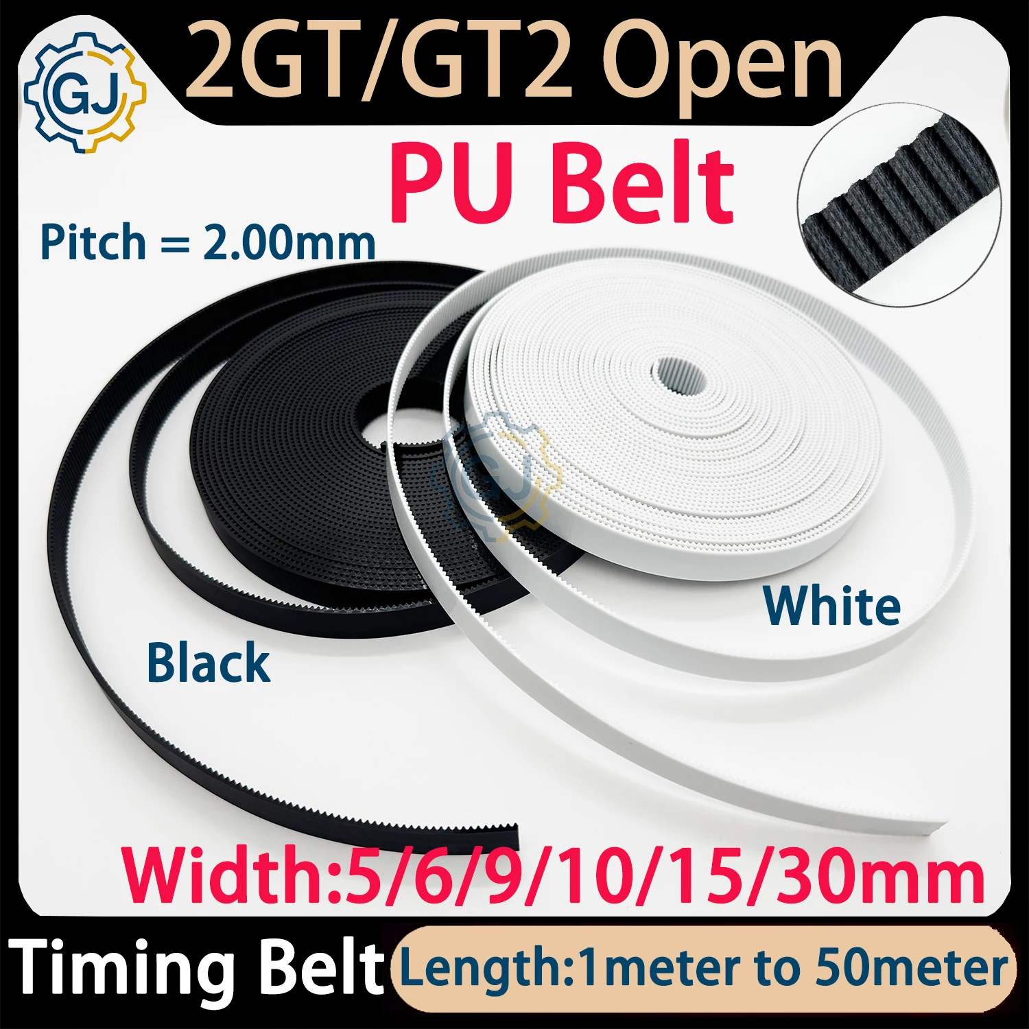 1/2/5/10/20M PU With Steel Core GT2 Open 2GT Timing 6mm 10mm Width Cutting Length For 3d Printer Synchronous Belt_voghion.com