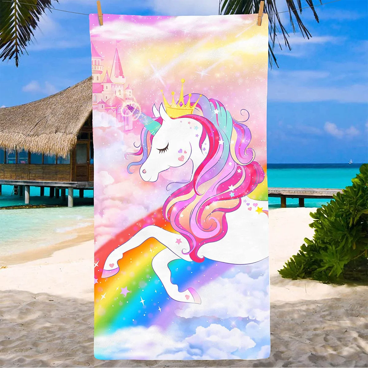 Rainbow Unicorn Beach Towel Microfiber Bath Towel With Hood for Kids Adult Cartoon Wearable Beach Wrap Blanket 70x140cm