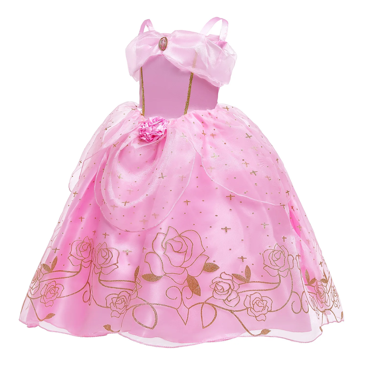 thumbnail image 4 of Vestido de princesa Aurora de Disney para niñas, traje de Cosplay de Bella Durmiente, vestido de tirantes con estampado Floral de rosa, vestido elegante para niños, Verano, 4 of 5