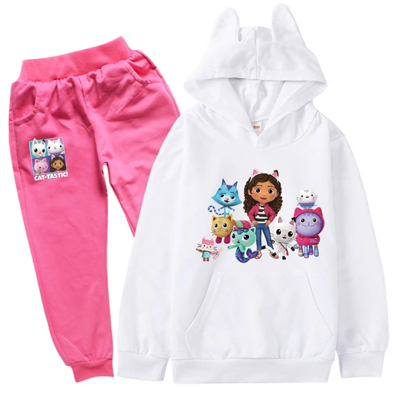 Gabby Dollhouse Kids Clothing Set Baby Girls Cartoon Gabby Cats Hoodie Pants 2pcs Suits Child Clothes Sets Teen Boys Sports Suit