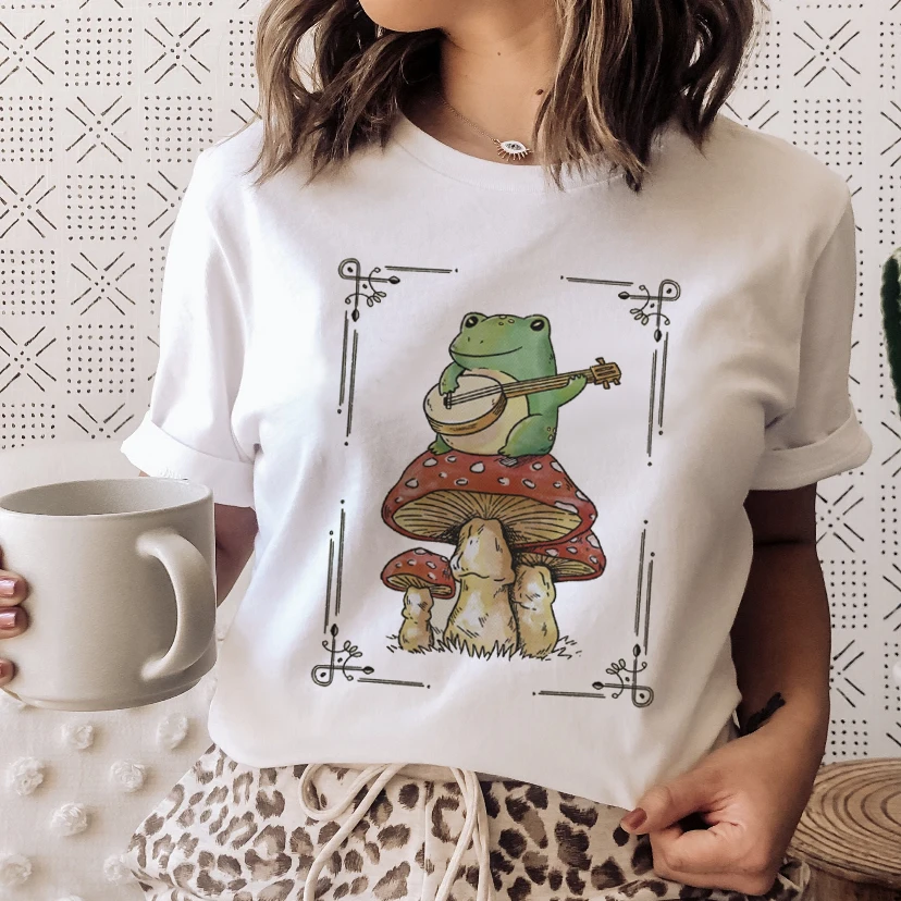 

2022 New Women T-shirts Ladies Mushroon Frog Short Sleeve Tshirt Fashion Cartoon Animal Summer Lady Print Tee Y2k Clothes Tops
