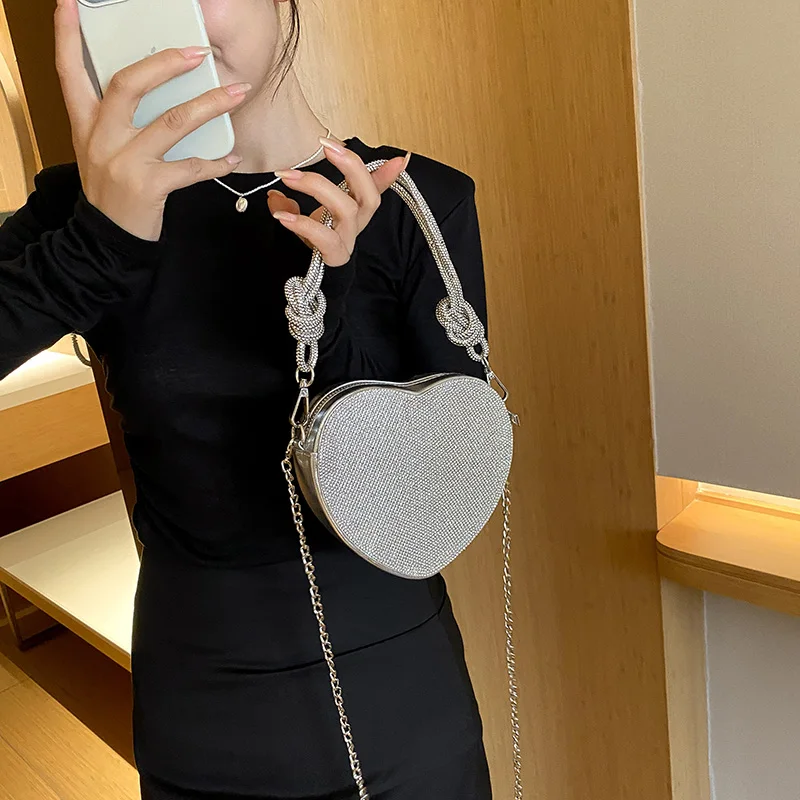 Evening Heart Bags for Women Fashion Underarm Shoulder Bag Ladies Party Female Luxury Handbag Leather Diamonds Crossbody Bags
