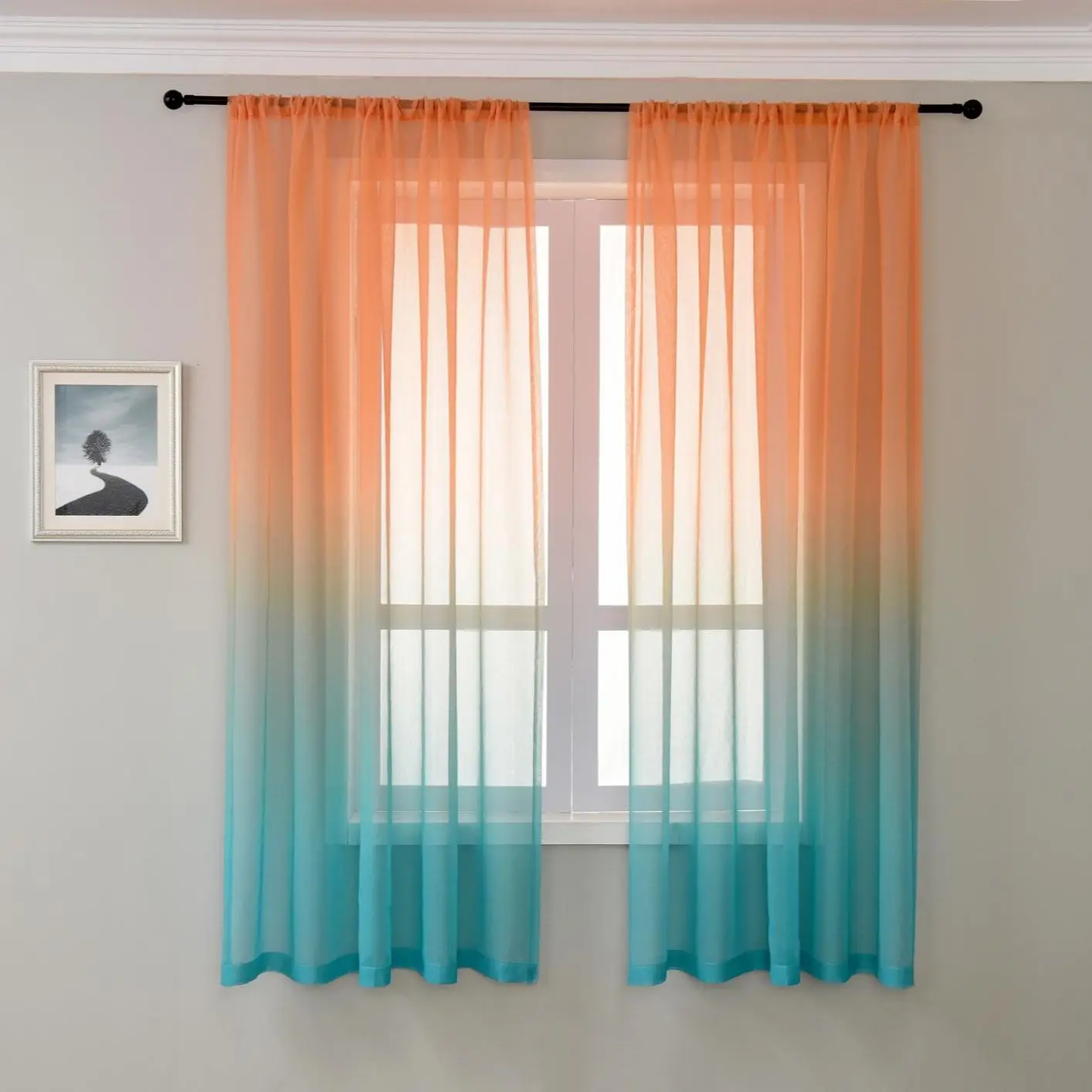 Window Curtain Rainbow Gradient Color for Living Room Kitchen Blue Tulle Drape Purple Voile Sheer Fabrics sheer curtains,window curtains,decor curtains,light filtering curtains