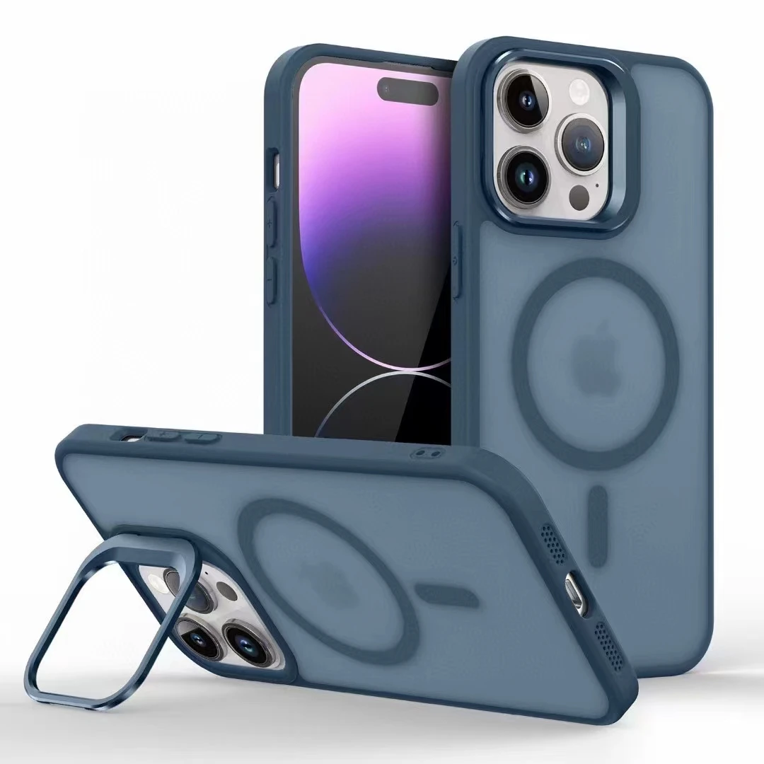 Metal Camera Kickstand with Magsafe-Compatible Wireless Charging and Matte Shockproof Cover