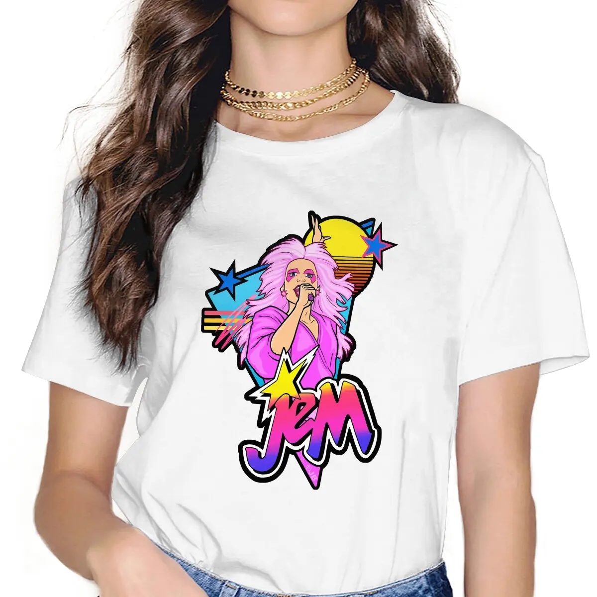 

Movie Jem And The Holograms RETRO 80S JEM Tshirt Homme Women's Clothing Unisex Blusas T Shirt For Women
