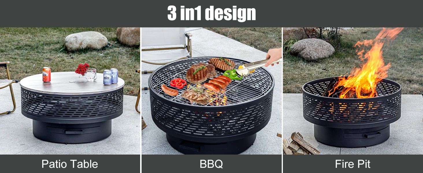 32 inch Wood Burning Fire Pits with Grill &amp;amp; Lid