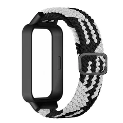 Braided Nylon Sport Strap with Protective Case - Adjustable Bracelet - Mi Band 8 active (Black white)