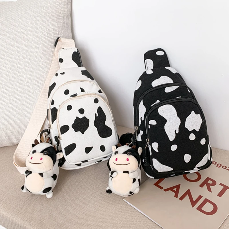 

Cute Cow Women's Waist Bag High Quality Fashion Canvas Belt Bags Designer Crossbody Chest Bag Female Solid Soft Messenger Bag