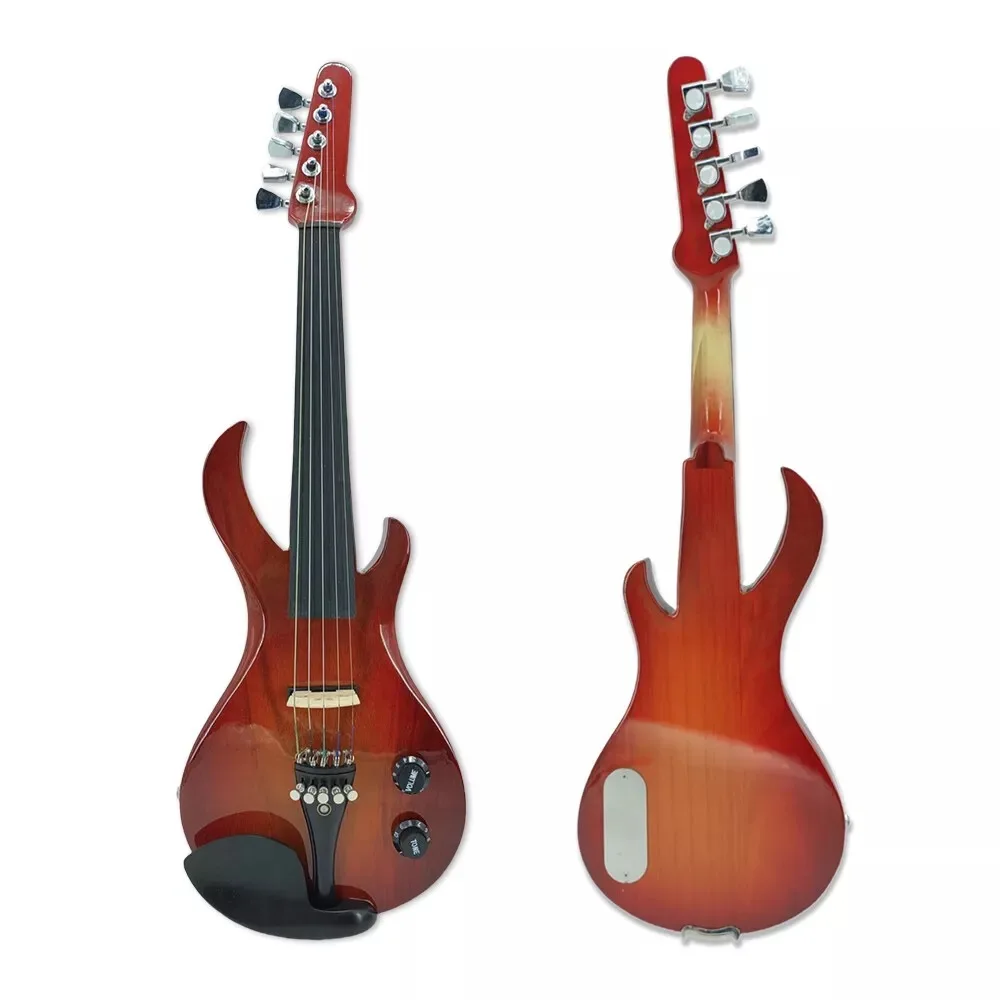 New Electric Violin 5 Strings Solid Wood Handmade Ebony Fingerboard Brazilian Wood Bow Unbleached Genuine Mongolian Horsehair