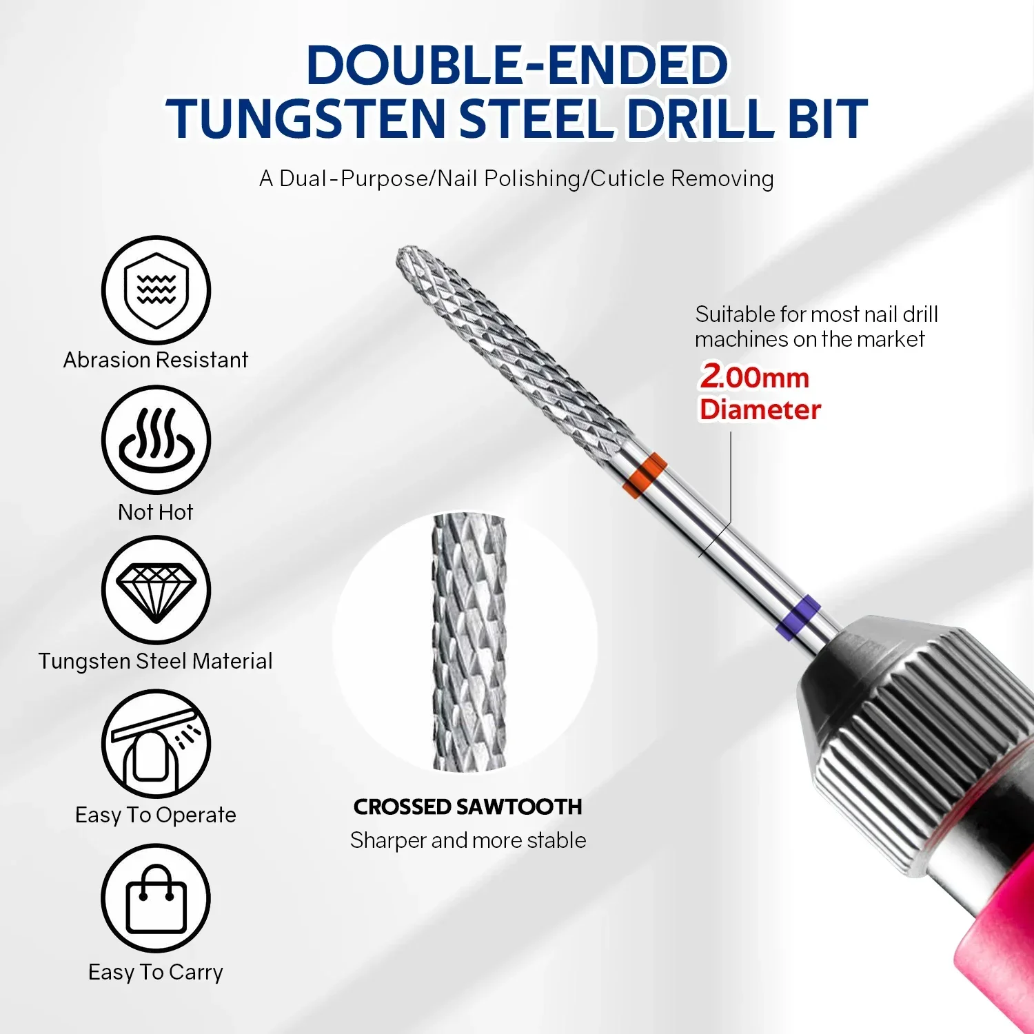2-in-1 Double Side Tungsten Blue Red Carbide Nail Drill Bit Electric Nail Mills Cutter For Manicure Gel Polish Remover File nail art tools nail drill bit nail drill bits nail drill nail drill set