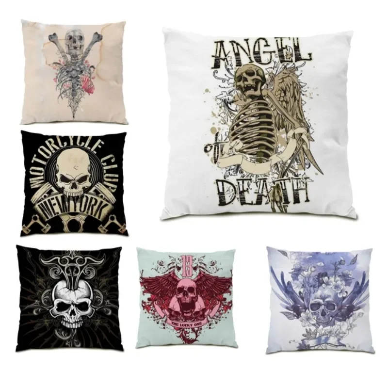 

Skeleton Pillowcase Horror Decor Luxury Fashion Cushion Cover 45x45 Halloween Pillowcase Scary Square Gift Black and White E0456
