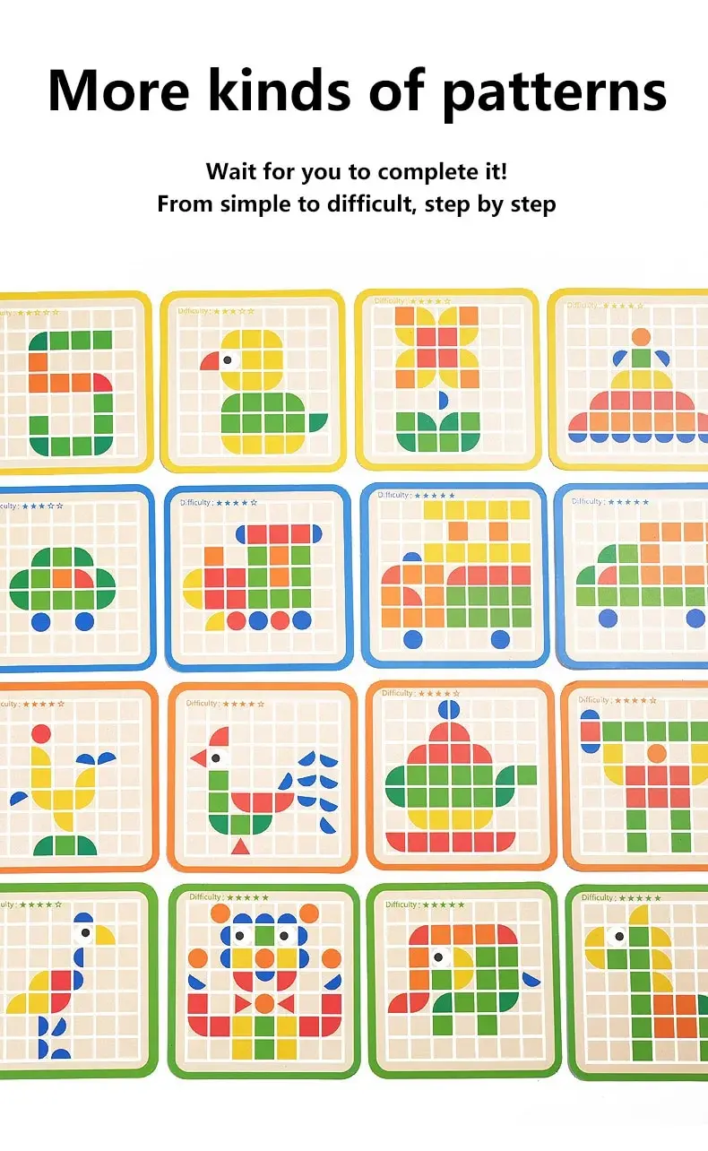 Wooden Mosaic Geometric Pattern Building Blocks Puzzle Set_voghion.com