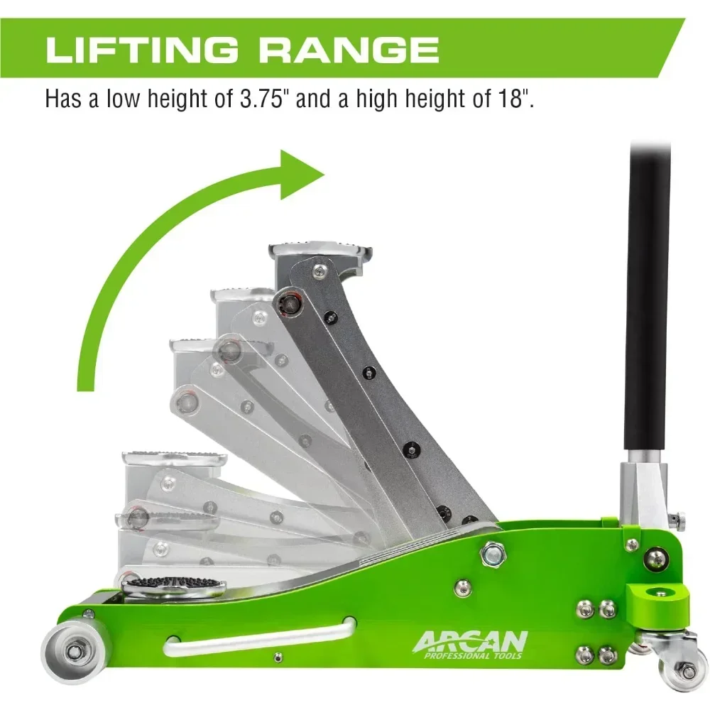 Arcan 3-Ton Quick Rise Aluminum Floor Jack with Dual Pump Pistons & Reinforced Lifting Arm (A20018_A20019)