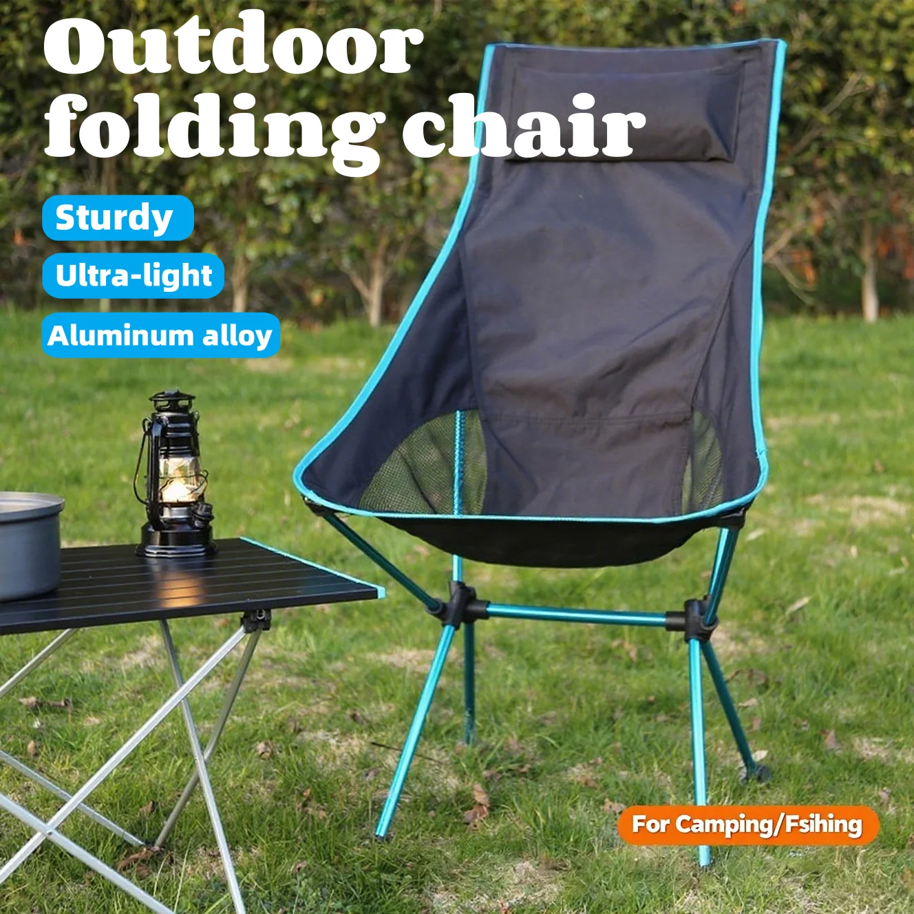 Chaise pliante pêche aluminium extérieure - Siège camping léger durable pour voyage et pique-nique