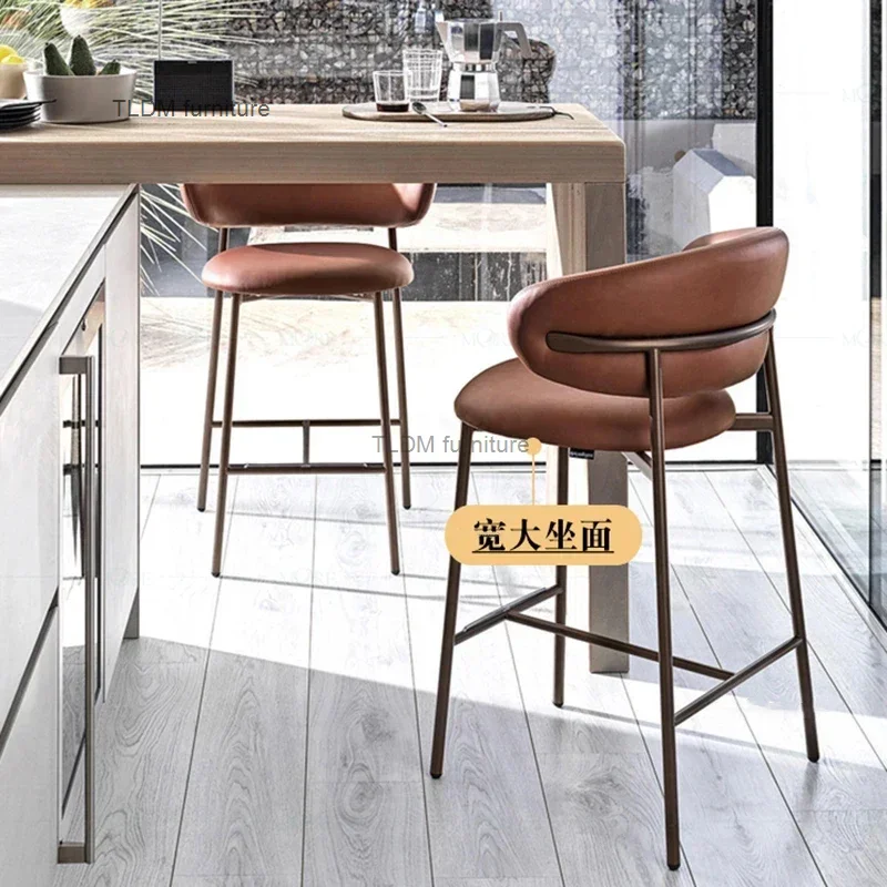 Nordic Solid Wood Bar Chairs Modern Home Kitchen High Bar Stools Designer Fabric Backrest for Furniture
