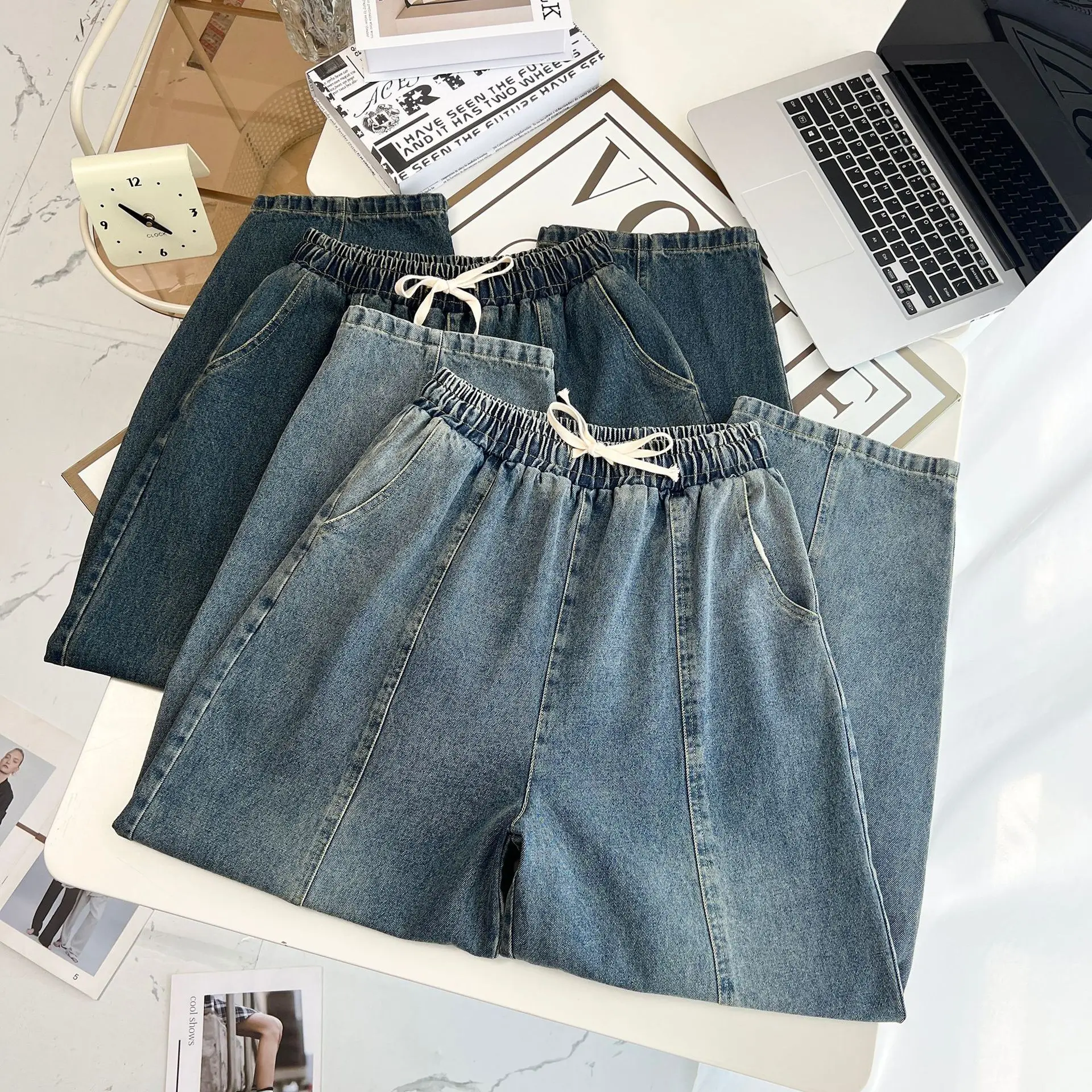 Spring 2025 Plus Size Women's Harem Jeans New Casual high-waisted Denim Curved 100KG Long Pants 8022