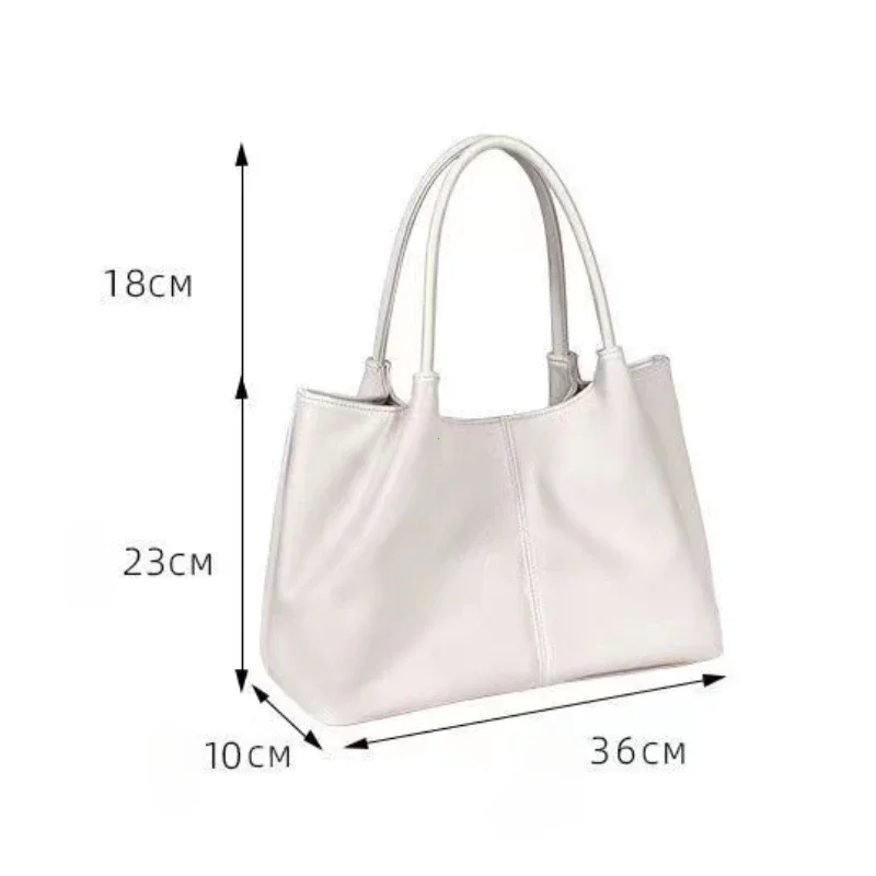 Simple White Shoulder Bag 2026 Women's PU Leather Soft Underarm Tote Bag School Large Capacity Bag Full Student Shopping Handbag