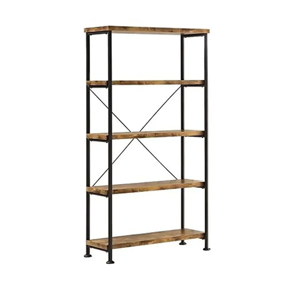 Office Set with Bookcase and Desk Antique Nutmeg Wood Finish 2 Piece Set Durable Metal Base 4 Shelf Display Spacious and Stylish 2