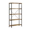 Office Set with Bookcase and Desk Antique Nutmeg Wood Finish 2 Piece Set Durable Metal Base 4 Shelf Display Spacious and Stylish 2