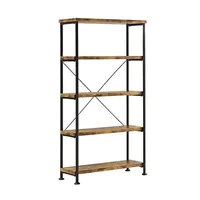 Office Set with Bookcase and Desk Antique Nutmeg Wood Finish 2 Piece Set Durable Metal Base 4 Shelf Display Spacious and Stylish 2