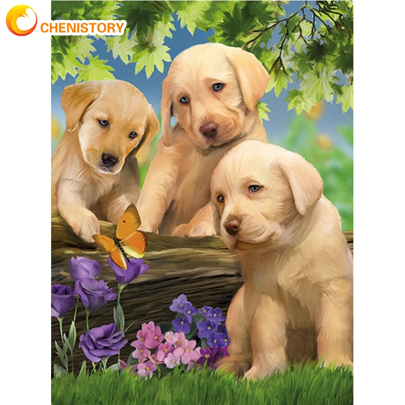 

CHENISTORY Painting By Numbers Dog Animal DIY Coloring By Numbers HandPainted Kits Modern Scenery Home Decoration Gift