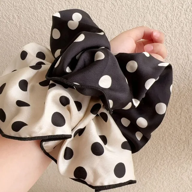 Retro Elegant Polka Dots Scrunchies Black White Large Intestine HairBand Hair Accessories Female Party Headdress 2
