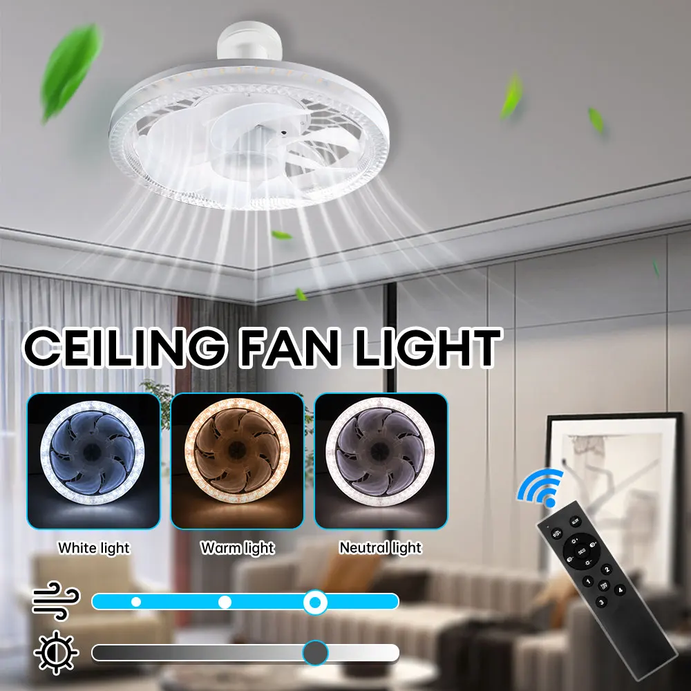 

45W E27 Ceiling Fan Lamp AC 85-265V Dimmable Fan Light 4 Gears Speed Adjustment Silent Ceiling Fan Light for Living Room Bedroom