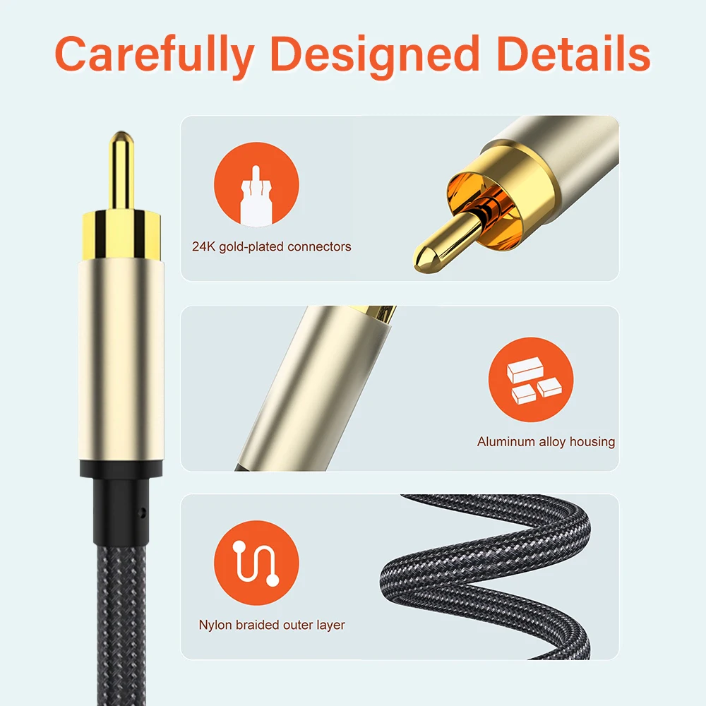 Premium HiFi Coaxial Digital Audio Cable - RCA Male to Male for Subwoofer & Home Theater Audio Systems