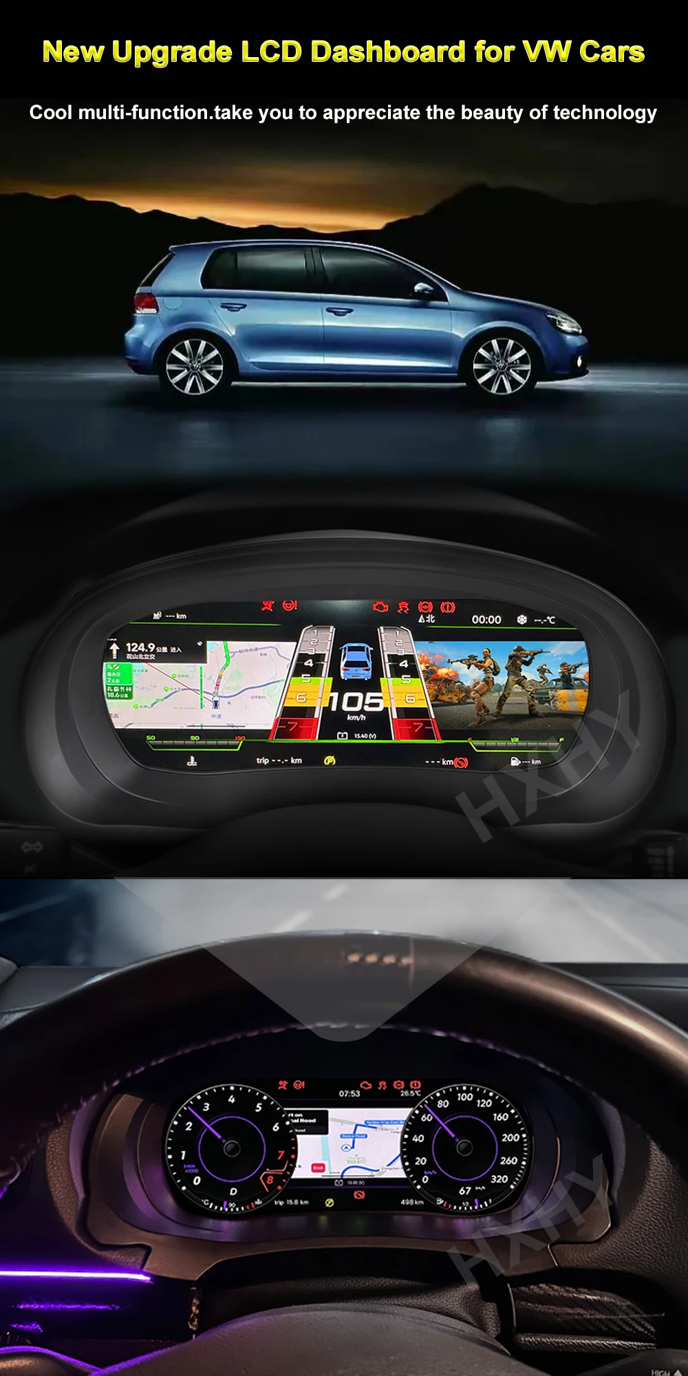Car LCD Digital Cluster Virtual Cockpit SpeedMeter Dash Carplay For VW Tiguan 20