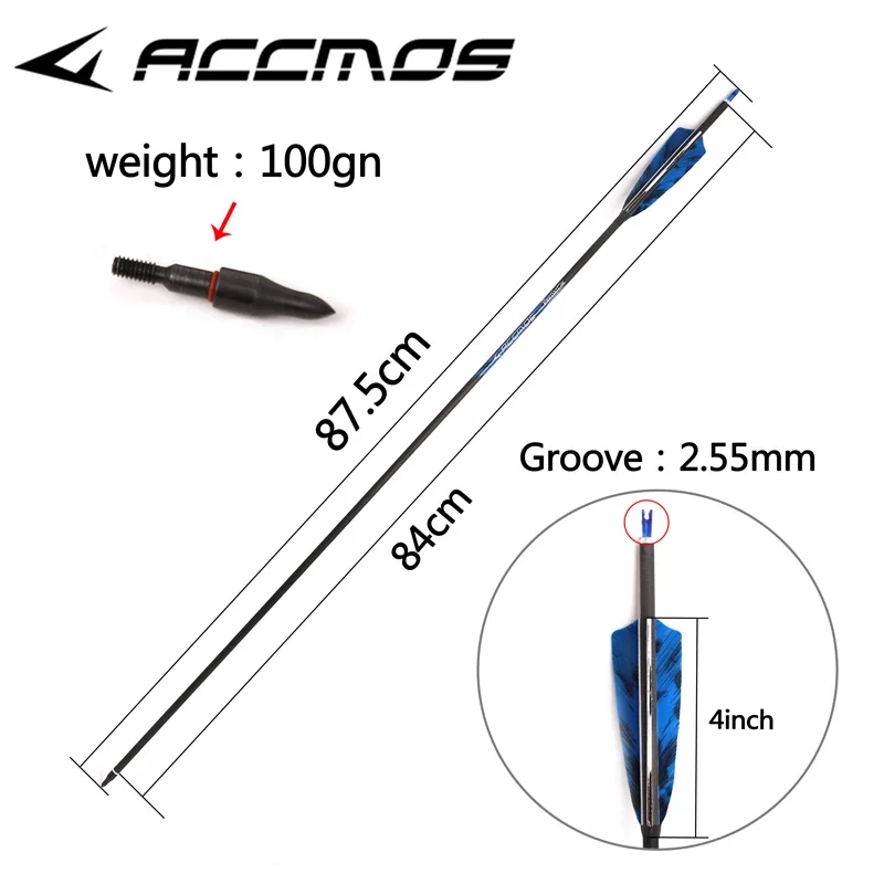 ACCMOS-Pure Carbon Flecha Completa com Arco, Spine 250-800 Spine