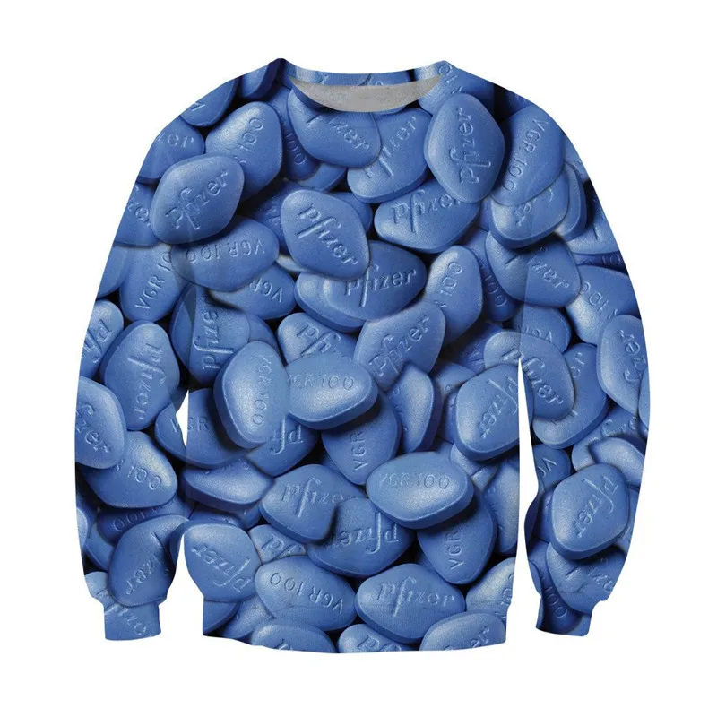 SOSHIRL Sexy Blue Pill Crewneck Sweatshirt Hipster Cool Punk Hoodie Unisex Winter Sweet Candy Streetwear Classic Pullovers Tops yale [yale x niceweather] university team crewneck blue