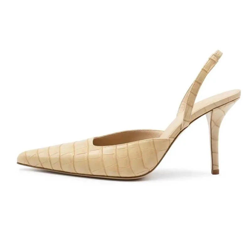 Red Stone Pattern Pointed Closed Toe Slingback Stiletto Sandals Woman Summer Back Strap Sexy High Heels Shoes for Women