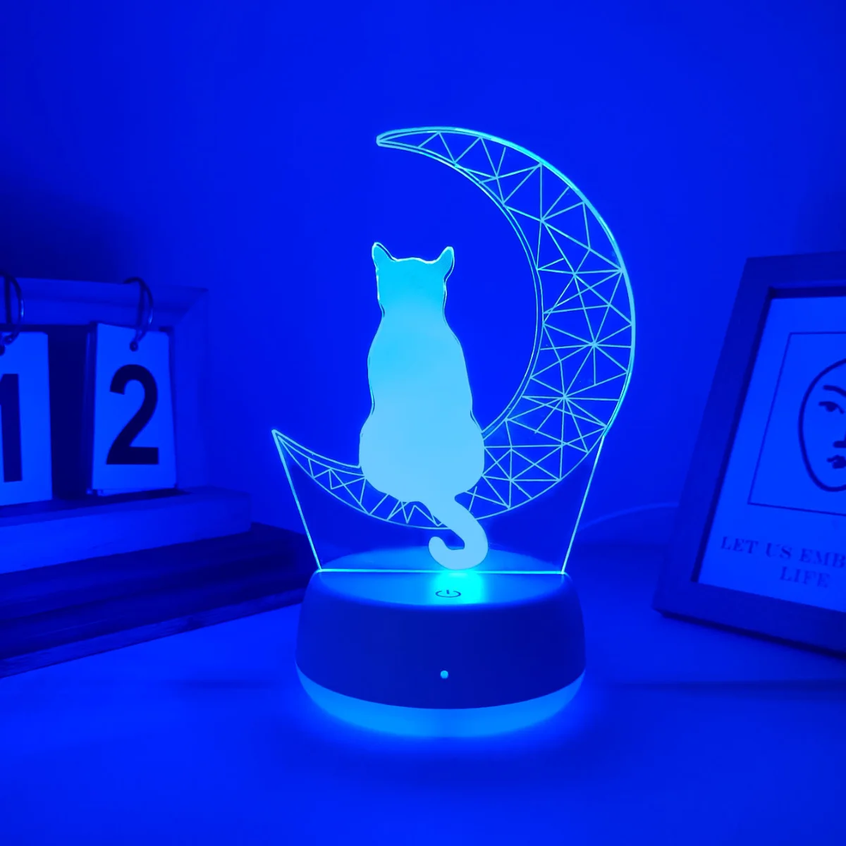 1pc 달의 고양이 3D 야간 조명, USB 전원, 침실 및 거실에 적합, 터치 스위치, 7가지 색상 변경.