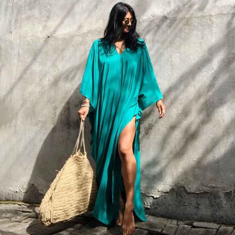 New European and American Cotton Solid Cover Ups Beach Vacation Dress Loose Cover Ups Bikini Swimwear Robe Outwear for Women 1