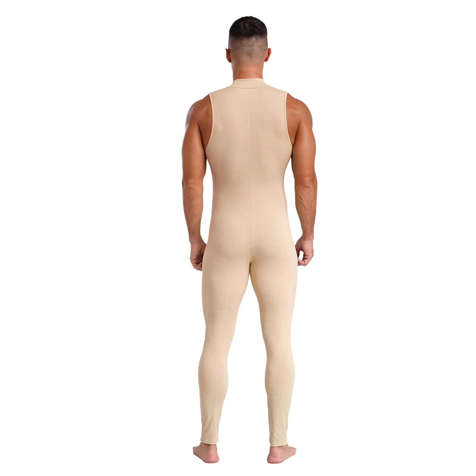 Mens Yoga Athletic Striped Bodysuit Rompers Stretchy Soft Wear Sleeveless Front Zipper Bodycon Jumpsuit for Bodybuilding Fitness 4