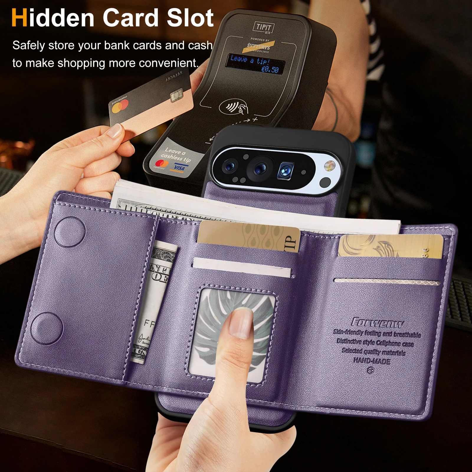 Magnetic Detachable Leather Case with Anti-Theft Magsafe Card Wallet