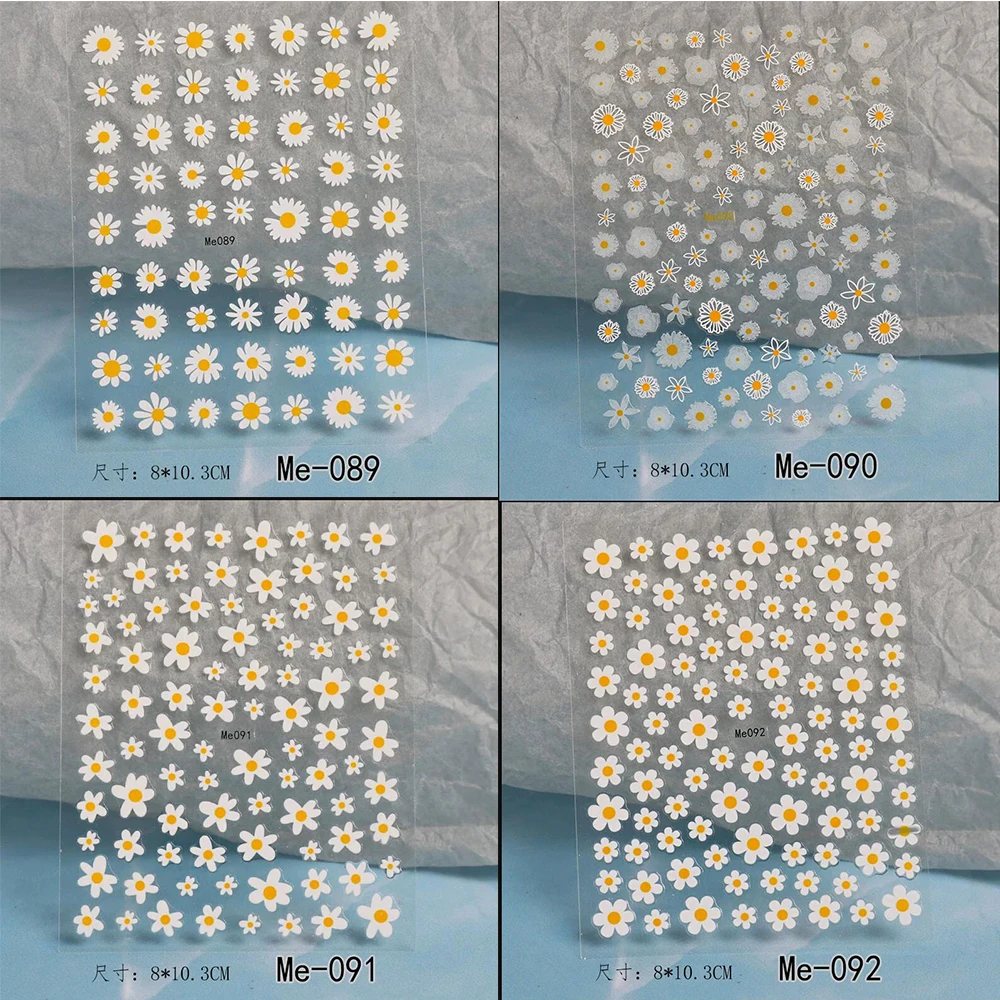 

1 Sheet Summer Daisy Nail Art Stickers Elegant White Floral Petal Flower Back Glue Nail Decals For Nail Tips Beauty Sliders